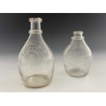 Two Irish etched glass decanters, including Acts of Union, circa 1805, one probably Belfast with a