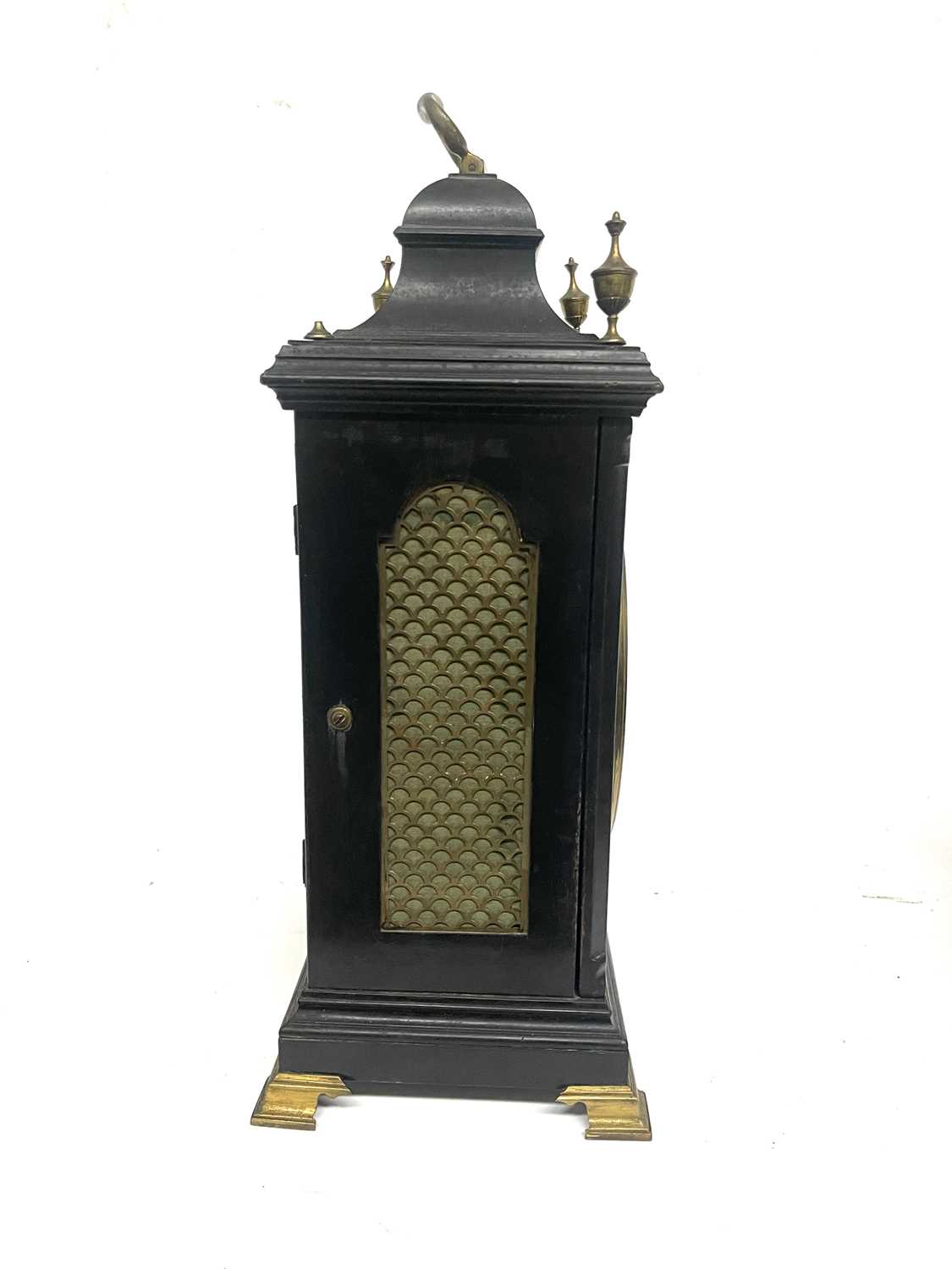 Thomas Green, Bristol Hotwell, a George III bracket clock, ebonised chamfered case, caddy top with - Image 2 of 8