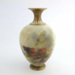 Harry Stinton for Royal Worcester, a Highland cattle painted vase, circa 1914, ovoid form, with