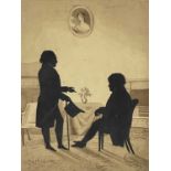 A.. Edouard (French, early 19th Century), a group conversation silhouette portrait, two Doctors in