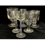 Six various 19th and 20th century glasses, including short stemmed tavern rummers, an opaque twist