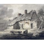 Joseph II Barber (British, 1757-1811), a rustic half-timbered cottage with a thatched roof,