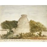 Anglo Indian School (19th century), Temple on the Mahindra Mountain Ganjam India, signed R Owen