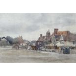 William Thomas Martin Hawksworth (British, 1853-1935), 'Houses by a Village Green', watercolour,
