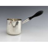 A George III silver saucepan, of cylindrical form with side-pouring spout, turned wooden baluster