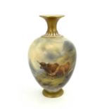 John Stinton for Royal Worcester, a Highland cattle painted vase, circa 1914, ovoid form, with