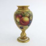 G Moseley for Royal Worcester, a fruit painted vase, circa 1937, ovoid pedestal form, decorated with