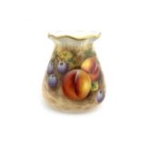 Frank Roberts for Royal Worcester, a fruit painted vase, circa 1960, tapered and crimped form,