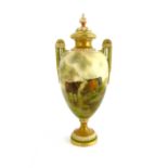 John Stinton for Royal Worcester, a Highland cattle painted vase, circa 1910, twin handled ovoid