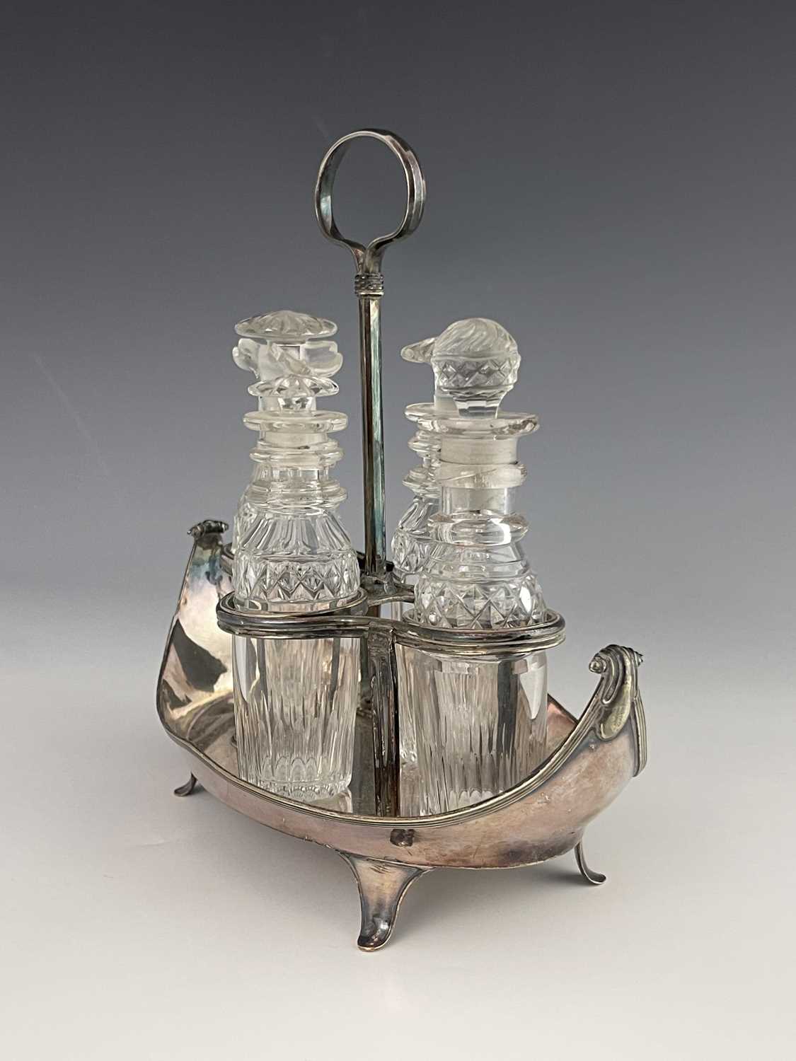 A George III Old Sheffield Plate and cut glass four bottle cruet stand - Image 3 of 6