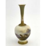 Ernest Barker for Royal Worcester, a sheep painted vase, circa 1914, bottle form, shot silk