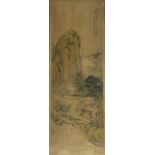 China (19th century), Chinese scroll painting of a landscape and river scene, possibly Qing dynasty,