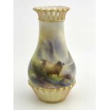 Harry Davis for Royal Worcester, a sheep painted vase, circa 1910, baluster form with blush ivory
