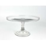 A Georgian glass tazza, pedestal form with circular galleried top and Silesian stem, domed and