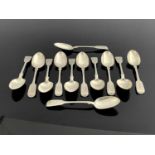 A set of twelve Victorian silver dessert spoons, George Adams, London 1879, Fiddle Pattern, 18.5cm