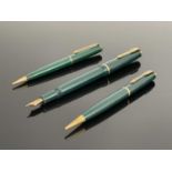 Parker, a Junior Duofold fountain pen and pencil set, green with gold trim, 14 carat golf nib,