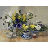 Y Pamela Kay (British, 1939), 'Anemones and Winter Primroses', signed l.r., titled verso,