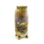 James Stinton for Royal Worcester, a sheep painted vase, circa 1934, cylindrical ovoid form,