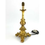 A Victorian gilt candlestick converted to a table lamp, Padley, Parkin and Staniforth, Sheffield