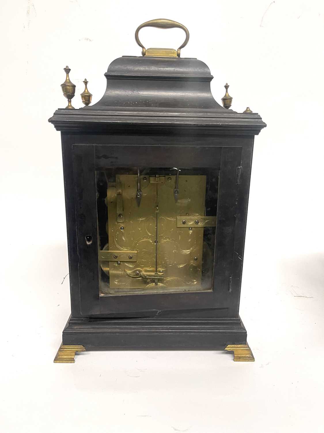 Thomas Green, Bristol Hotwell, a George III bracket clock, ebonised chamfered case, caddy top with - Image 3 of 8