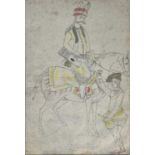 A Persian drawing of a prince on horseback, 19th century, and two others (3) Provenance: