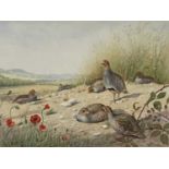 Robin Reckitt (British, 1928), a meadow landscape with grouse, signed and dated 1984 l.r., 46 by