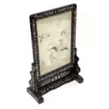 A Chinese silk embroidered screen, in hardwood and mother of pearl inlaid frame, 73cm high