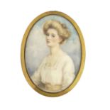 WHT, an Edwardian portrait miniature, oval, half length, depicting blonde haired woman in white
