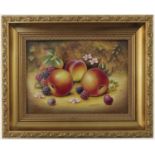 J Bowman for Royal Worcester, a fruit painted plaque, rectangular form, decorated with