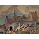 James F. Murray Floyd (British, 1889-1995), 'Cottages on a Hillside', signed l..r, titled verso,