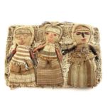 A Peruvian Chancay triple group of textile burial dolls, each as female figures with expressive
