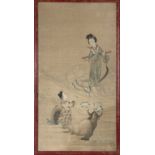 China (18th/19th century), Figures and cow among landscape, Chinese Qing dynasty, label verso J