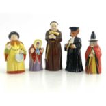 Royal Worcester candle snuffers including Friar Tuck, Welsh Woman, Witch, Reynard the Fox and