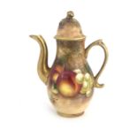 Frank Roberts for Royal Worcester a fruit painted nursery coffee pot, circa 1940, baluster lidded