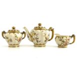 A Royal Worcester blush ivory three-piece tea set, circa 1890, including teapot and cover, milk