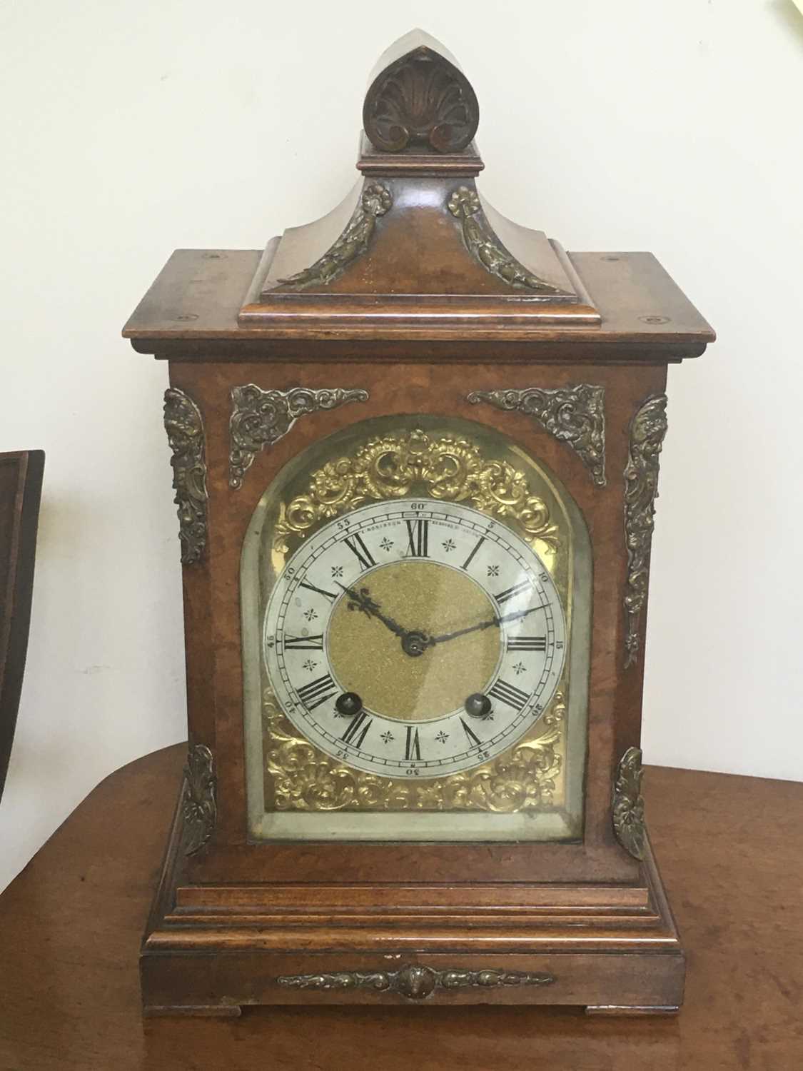 E. Robinson, Ludlow, a late Victorian burr walnut bracket clock, circa 1890, of Baroque design