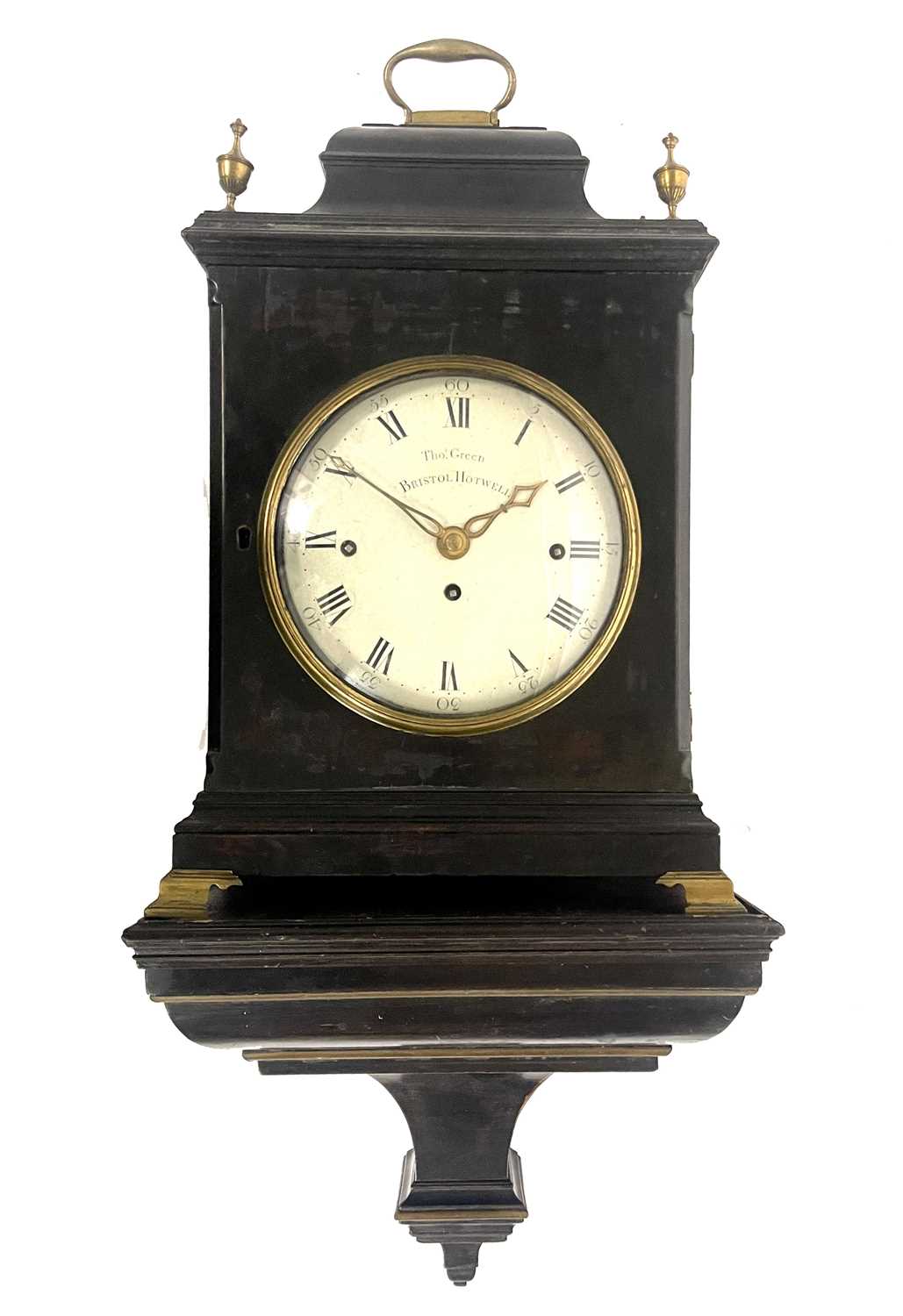 Thomas Green, Bristol Hotwell, a George III bracket clock, ebonised chamfered case, caddy top with