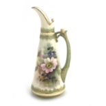 George Cole for Royal Worcester, a handpainted ewer, circa 1909, cylindrical tapered form with