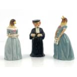 Three Royal Worcester candle snuffers, Reynard Fox and Jenny Lind, Confidence and Diffidence, puce