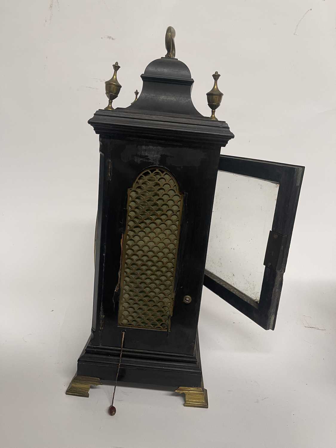 Thomas Green, Bristol Hotwell, a George III bracket clock, ebonised chamfered case, caddy top with - Image 5 of 8