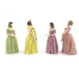 Four Royal Worcester Jenny Lind candle snuffers, circa 1910, Confidence and Diffidence, modelled