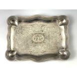 Christofle, a French silver plated card tray, Henri II style, ogee fluted rectangular form, chased