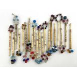 Twenty antique bone lace bobbins with mottos and names, many made by 'Bobbin' Brown, mottoes, Love