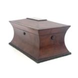 A Regency mahogany work box, circa 1820, of sarcophagus form with gadroon borders, twin division