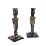 A pair of 19th century Derbyshire Blue John candlesticks, circa 1820, turned Neoclassical form, on