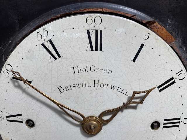 Thomas Green, Bristol Hotwell, a George III bracket clock, ebonised chamfered case, caddy top with - Image 7 of 8