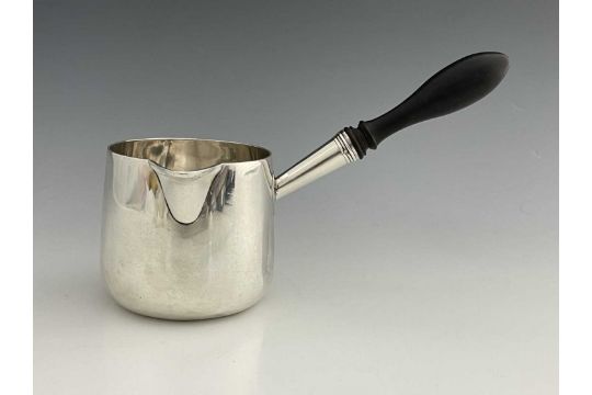 A George III silver saucepan, of cylindrical form with side-pouring spout, turned wooden baluster - Image 6 of 6