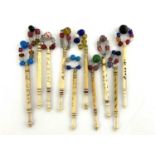 Ten antique bone lace bobbins, mottoes and names, Sweet William, Marry Me, Emma, John, Dear