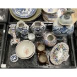 Continental and Oriental ceramics including Delft relief moulded vases, faience dish and