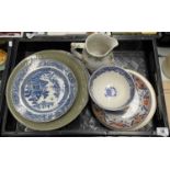 Ceramics including Staffordshire blue and white, Wedgwood queensware, Oriental export plates, relief